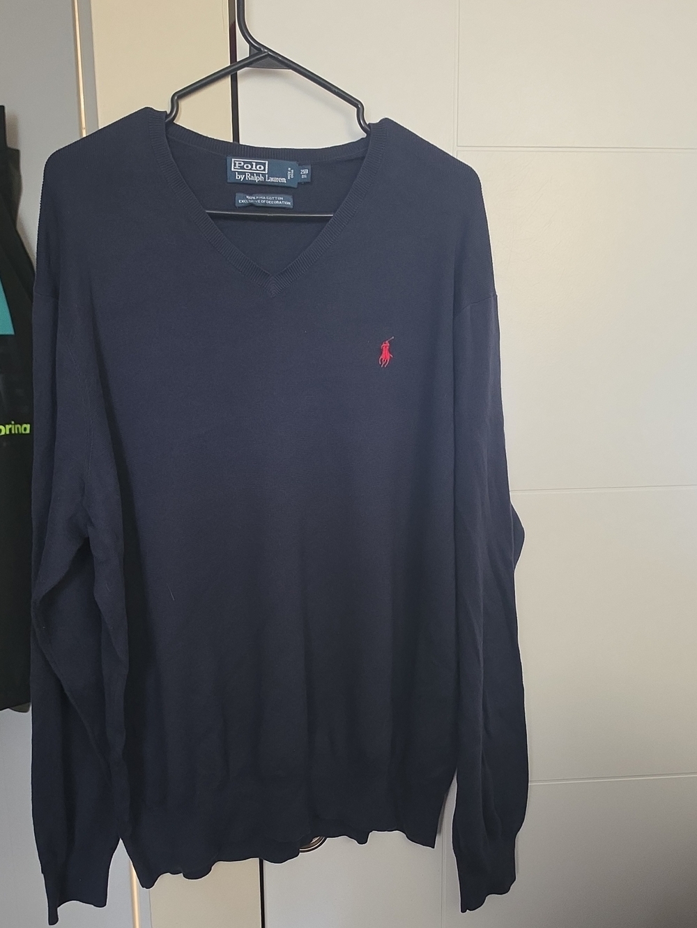 Polo by Ralph Lauren Navy V-Neck Sweater with Red Pony Logo